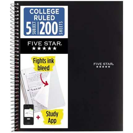 Five Star Spiral Notebook + Study App, 5 Subject, 