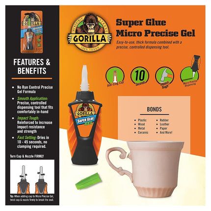 Gorilla Micro Precise Super Glue Gel, 5.5 Gram, Clear, (Pack of 2)