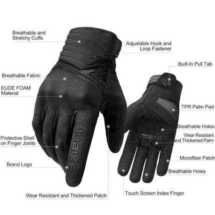 INBIKE Breathable Mesh Motorcycle Gloves Touchscreen with TPR Palm Pad Hard Knuckle Black Medium