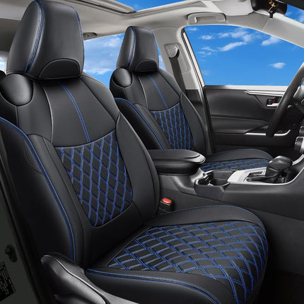 Huidasource Toyota RAV4 Seat Cover Full Set, Waterproof Leather Car Seat Protector Fit for 2019-2023 Toyota Rav4 XLE LE XLE Premium Limited(Not for Hybrid/Adventure/TRD Off-Road/Prime, Black&Blue)