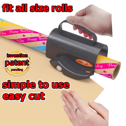 PERFYCUT Wrapping Paper Cutter with 3 Replaceable Blade Sets for Birthday Paper Gift Wrapping Paper Roll Cutter and Christmas Wrapping Paper Cutter Tool Tube Holder Dispenser Slidding Trimmer Slicer.