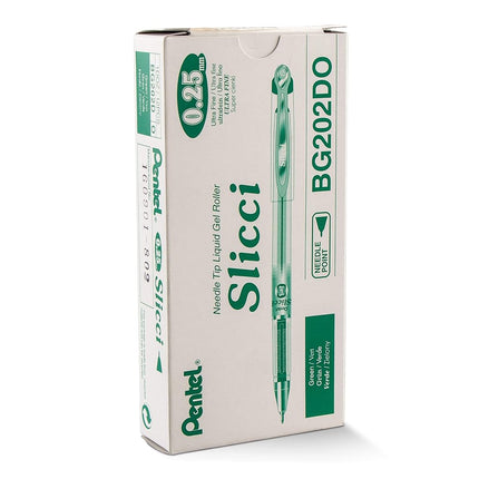 Pentel Arts Slicci 0.25 mm Extra Fine Gel Pen, Green Ink, Box of 12 (BG202-D) by Pentel