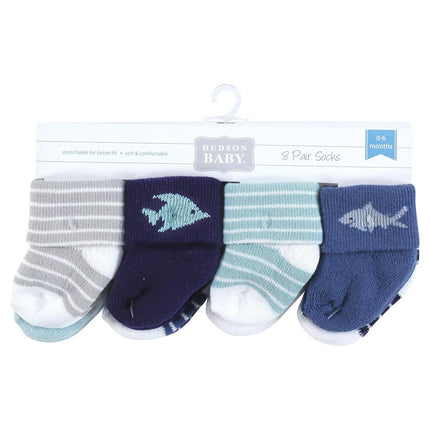 Hudson Baby Unisex Baby Cotton Rich Newborn and Terry Socks, Ocean Friends, 6-12 Months, Ocean Friends, 6-12 Months