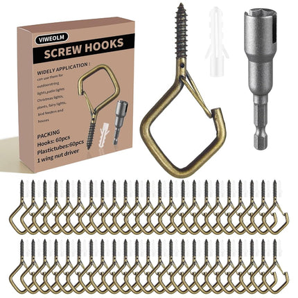 Viweolm 60 Pcs Bronze Eye Hooks Screw Heavy Duty,C