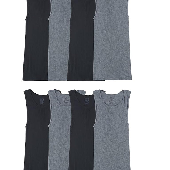 Fruit of the Loom Men's Lightweight Active Cotton Blend Undershirts, 8 Pack-Black/Grey, S (Pack of 8)