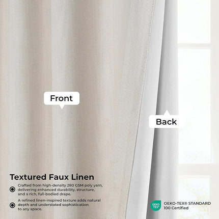HPD Half Price Drapes BOCH-LN-DW-P Extra Wide Linen Room Darkening Curtain (1 Panel) 100 x 84 cm, BOCH-LN1856-84-DW, Birch
