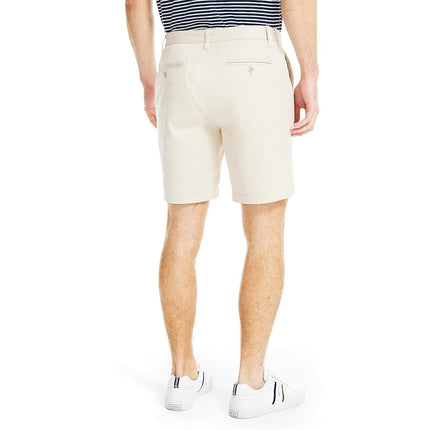 Nautica Men's Classic Fit Flat Front Stretch Solid Chino Deck Short Casual Stone, 34