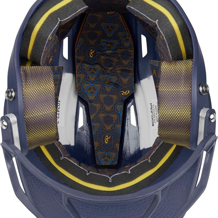 Rawlings | Casco de bateo de sóftbol MACH HI-VIZ | Protector facial adjunto | Azul marino | Junior - 6 3/8" - 7 1/8"