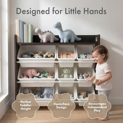 Humble Crew Toy Organizer with Shelf and 9 Storage Bins, Espresso/White