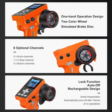 MEUS Racing ME-8B RC Transmitter 8 Channels 2.4GHz and Receiver for 1/8 1/10 1/18 1/24 RC Crawler Car Boat TRX4 TRX4M SCX10 SCX24 Upgrades Parts (Orange)