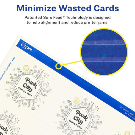 Avery Printable Square Business Cards with Sure Feed Technology, 2" x 2", Ivory Cardstock, Print-to-the-Edge, Laser/Inkjet Cards, 120 Total