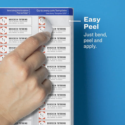 Étiquettes d'adresse de retour Avery Easy Peel transparentes pour imprimantes laser 1,27 x 4,45 cm, paquet de 2 000 (5667)