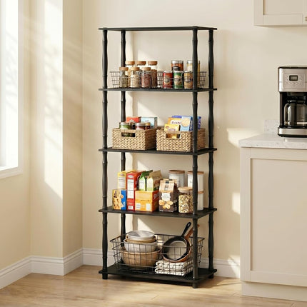 Furinno TURN-S-TUBE Storage Shelves, 5-Tier Book Shelf, Corner Shelf, Toolless Open Shelves, Classic Tubes, for Organization and Storage, Living Room, Garage, Home Office, Americano