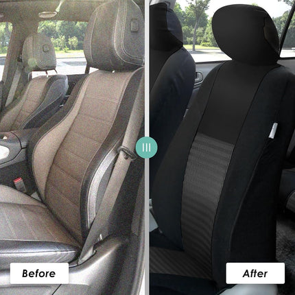 FH GROUP FH-FB060217 Fundas de Asiento de Coche de Tres Filas Trendy Elegance con 7 Reposacabezas, Compatibles con Airbag y Asiento Trasero Dividido, Color Negro Sólido - Se Adapta a la Mayoría de Coches, Camionetas, SUV o Furgonetas