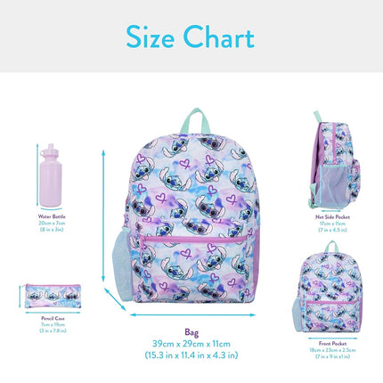 Disney Stitch School Bag Set 3 Piece | Lilo and Stitch Backpack With Pencil Case And Water Bottle | Girls Backpacks | Multicolour