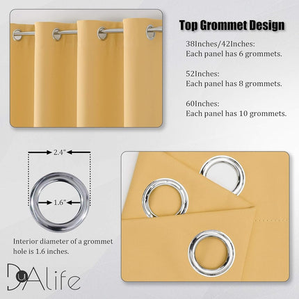 DUALIFE Yellow Curtains 72 Inches Long-Blackout Curtain Panels for Bedroom Room Darkening Solid Window Drapes for Living Room Thermal Insulated Grommet Top 42W x 72L,2 Panels Desert Mist