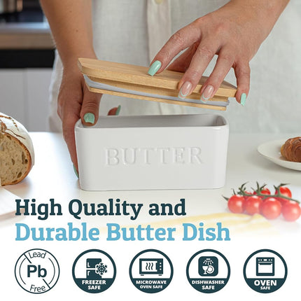 PriorityChef Large Butter Dish with Lid for Countertop, Ceramic Butter Container with Airtight Cover, Butter Keeper for Counter or Fridge, Butter Holder Storage, White