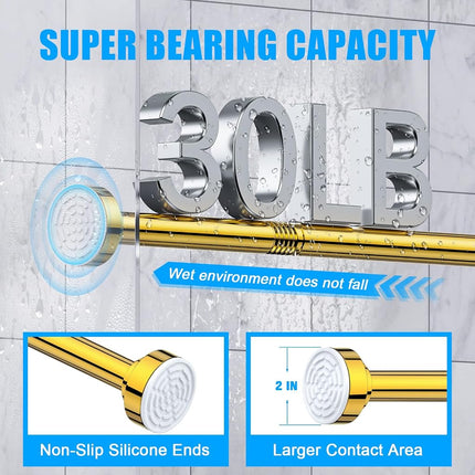 TEECK Shower Curtain Rod, 32-92 inch Adjustable Spring Tension Curtain Rod, Never Rust Anti-Slip Shower Curtain Rod for Bathroom, No Drilling, Never Collapse, Easy to Use, Gold