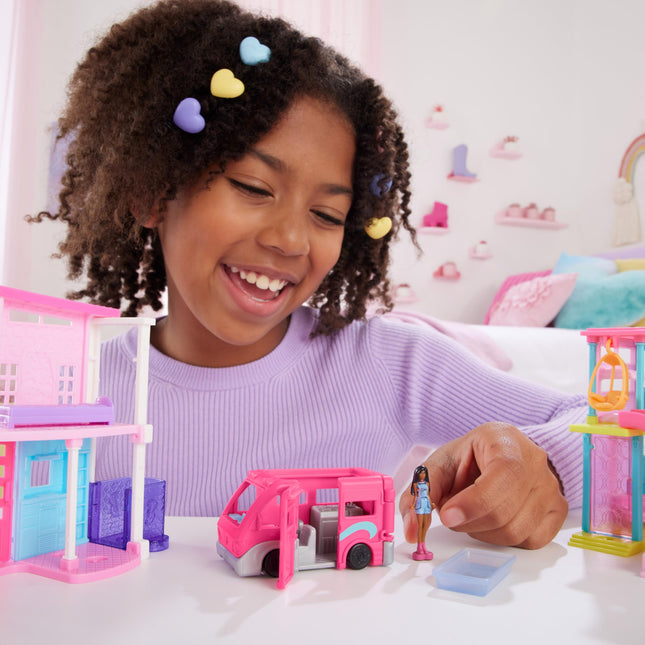 Barbie Mini BarbieLand 4-Pack Doll & Toy Vehicle Set with 4 1.5-inch Dolls & 4 Iconic Toy Vehicles with Color-Change Surprise, JDB85