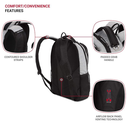 SWISSGEAR Cecil Laptop Backpack Fits up to 16-Inch Laptop, Daypack for Travel and Work, Heather Grey, 18-Inch