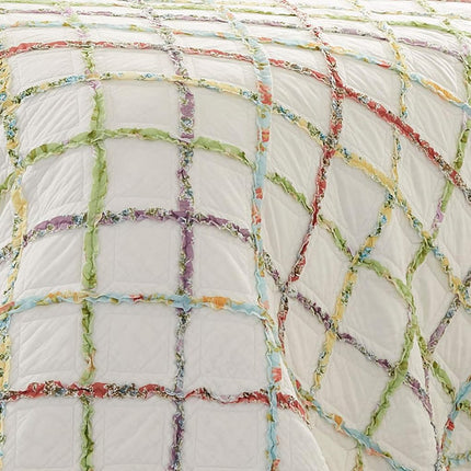 Laura Ashley Home Ruffle Garden Collection Quilt-100% Cotton, Ultra Soft, All Season Bedding, Reversible Stylish Coverlet, Twin, Cream (197783)