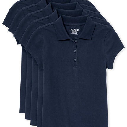 The Children's Place Girls' 5 Pack Short Sleeve Ruffle Pique Polo, Tidal, Large(Plus)