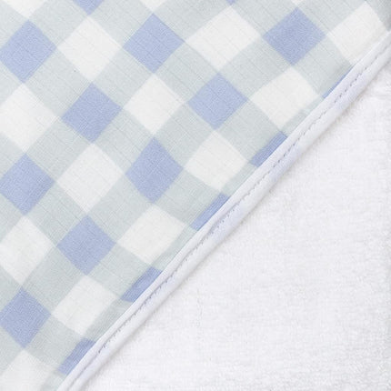 HonestBaby 3-Piece Organic Cotton Hooded Towel & Washcloth Set, Blue Painted Buffalo Check, One Size