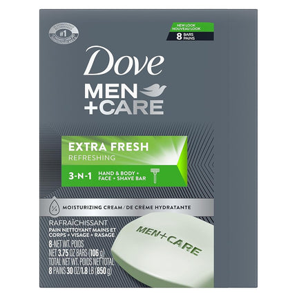 Dove Men+Care Body and Face Bar, Extra Fresh 4 oz, 8 Bar
