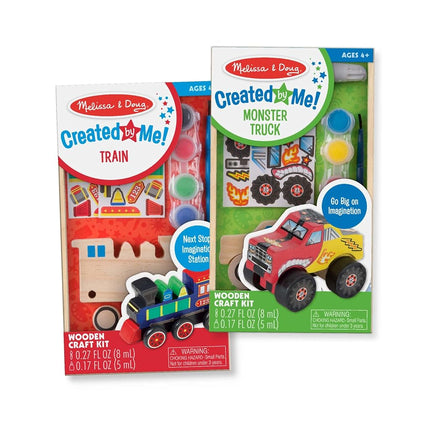 Melissa & Doug Created by Me! Paint & Decorate Your Own Wooden Vehicles Craft Kit for Kids 2 Pack � Monster Truck, Train