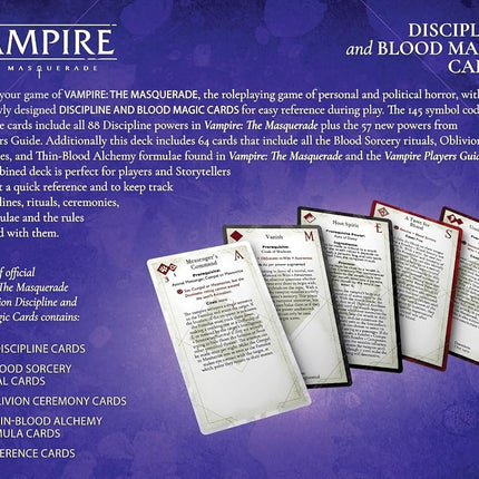 Renegade Game Studios: Vampire: The Masquerade - Discipline Deck Accessory - 5th Edition Roleplaying Game, 219 Tarot-Sized Cards, RPG, Ages 18+