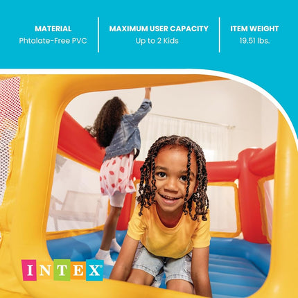 Intex Inflatable Jump-O-Lene Indoor or Outdoor Playhouse Trampoline Bounce Castle House with Crawl-Thru Door and Net for Kids Ages 3-6