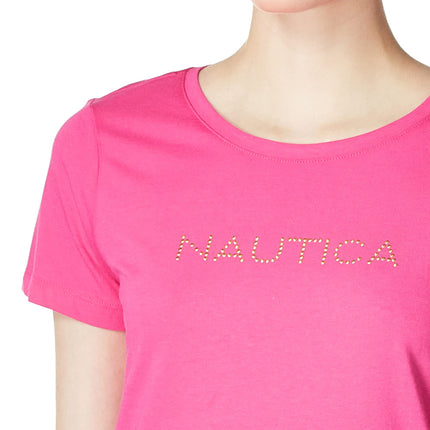 Nautica Women's Easy Comfort Supersoft 100% Cotton Classic Logo T-Shirt, Leis Pink, X-Small
