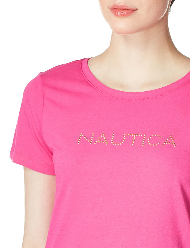 Nautica Women's Easy Comfort Supersoft 100% Cotton Classic Logo T-Shirt, Leis Pink, X-Small
