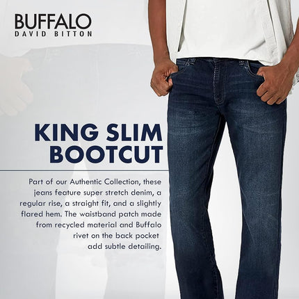 Buffalo David Bitton Men's Slim Boot King Denim Jeans, Whiskered and Sanded Indigo, 38W x 32L
