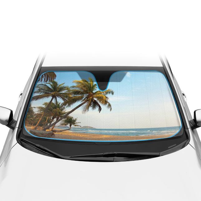 BDK AS601 Palm Tree Beach Windshield Sun Shade for Car SUV Truck with Side Window Sunshades-(58 x 28 inch)