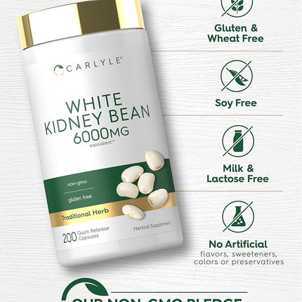 White Kidney Bean Carb Blocker | 6000mg 200 Count | Non-GMO & Gluten Free Extract | by Carlyle