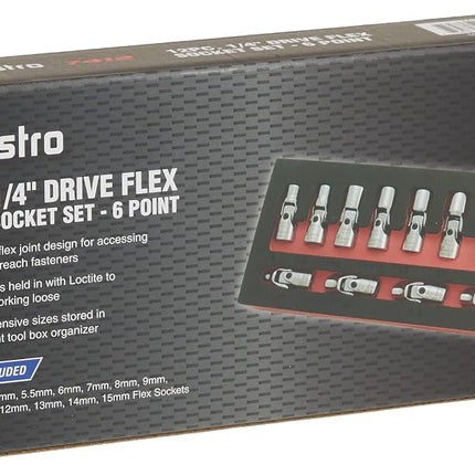 Astro Pneumatic Tool 12-Piece 1/4 Inch Drive Flex Socket Set - 6 Point Metric
