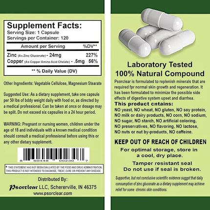 PSORCLEAR-For Psoriasis & Eczema Relief | A Proven Effective and All-Natural Product for Relief of Psoriasis Eczema and Rosacea That Works (120 Count Bottle)-Rated One of the Best!