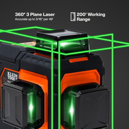 Klein Tools 93PLL Self-Leveling Laser Level with Bright Green 3x360-Degree Planes, Rechargeable Battery, Magnetic Mount