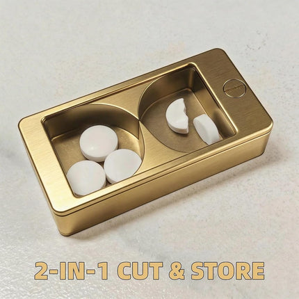 Professional Pill Cutter and Splitter - Precision Aluminum Slicer for Small Large and Tiny Tablets Best Cortador for Accurate Medicine and Vitamin Dosing Ideal Tablet Splitters for Pastillas (Gold)