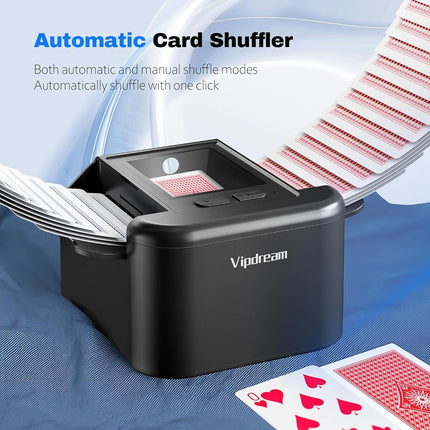 Automatic Card Shuffler for 1–2 Decks, Rechargeable Quiet Electric Card Shuffling Machine with USB-C, Dual Mode Auto Shuffler for UNO, Poker, Blackjack, Texas Hold’em, Portable for Home,Party,Travel