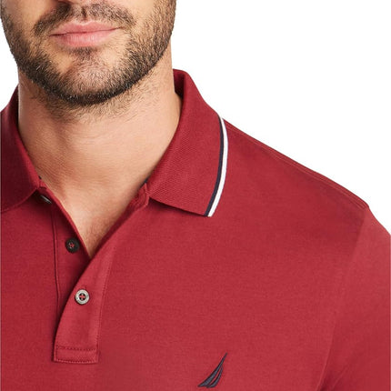 Nautica Men's Classic Fit Short Sleeve Dual Tipped Collar Polo Shirt, Burgundy, XXL