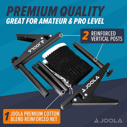 JOOLA Premium Inside Table Tennis Net and Post Set - 72" Regulation Size - Portable and Easy Setup - Ping Pong Spring Clamp Net - Black