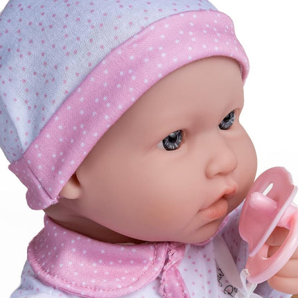 JC TOYS - La Baby Doll 40 cm Has Soft and Washable Body, Magic Bottle and Pacifier, White and Pink, Designed in Spain, 12 Months