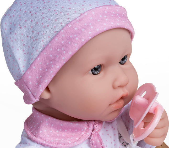 JC TOYS - La Baby Doll 40 cm Has Soft and Washable Body, Magic Bottle and Pacifier, White and Pink, Designed in Spain, 12 Months
