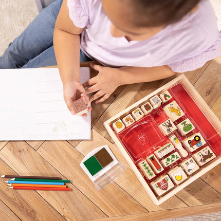 Melissa & Doug Stamp-a-Scene Wooden Stamp Set: Farm - 20 Stamps, 5 Colored Pencils, and 2-Color Stamp Pad