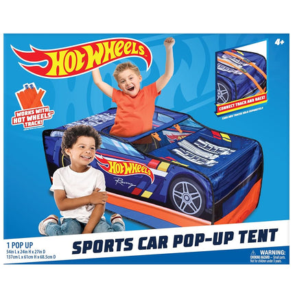 Hot Wheels� Pop Up Play Tent, Playhouse for Boys, Race Car Tent with Connections for Hot Wheels Tracks, Indoor Playspace with Roll-Up Door & Roof Opening, Easy Setup, Folds Flat for Storage