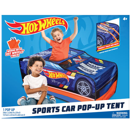Hot Wheels� Pop Up Play Tent, Playhouse for Boys, Race Car Tent with Connections for Hot Wheels Tracks, Indoor Playspace with Roll-Up Door & Roof Opening, Easy Setup, Folds Flat for Storage