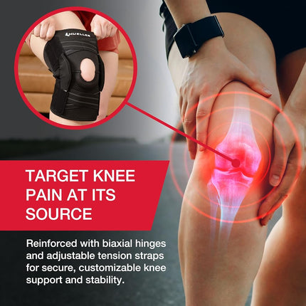 Mueller Sports Medicine Adjustable Hinged Knee Brace, Black/Gray, One Size Fits Most