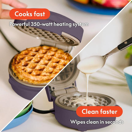 bella Snack-n-Store Mini Waffle Maker, EverGood� Ceramic Nonstick Coating, Cord Wrap, Ready Indicator Light & Cool Touch Handles, Stackable Design & Customizable Plates, 350 Watt, Plum